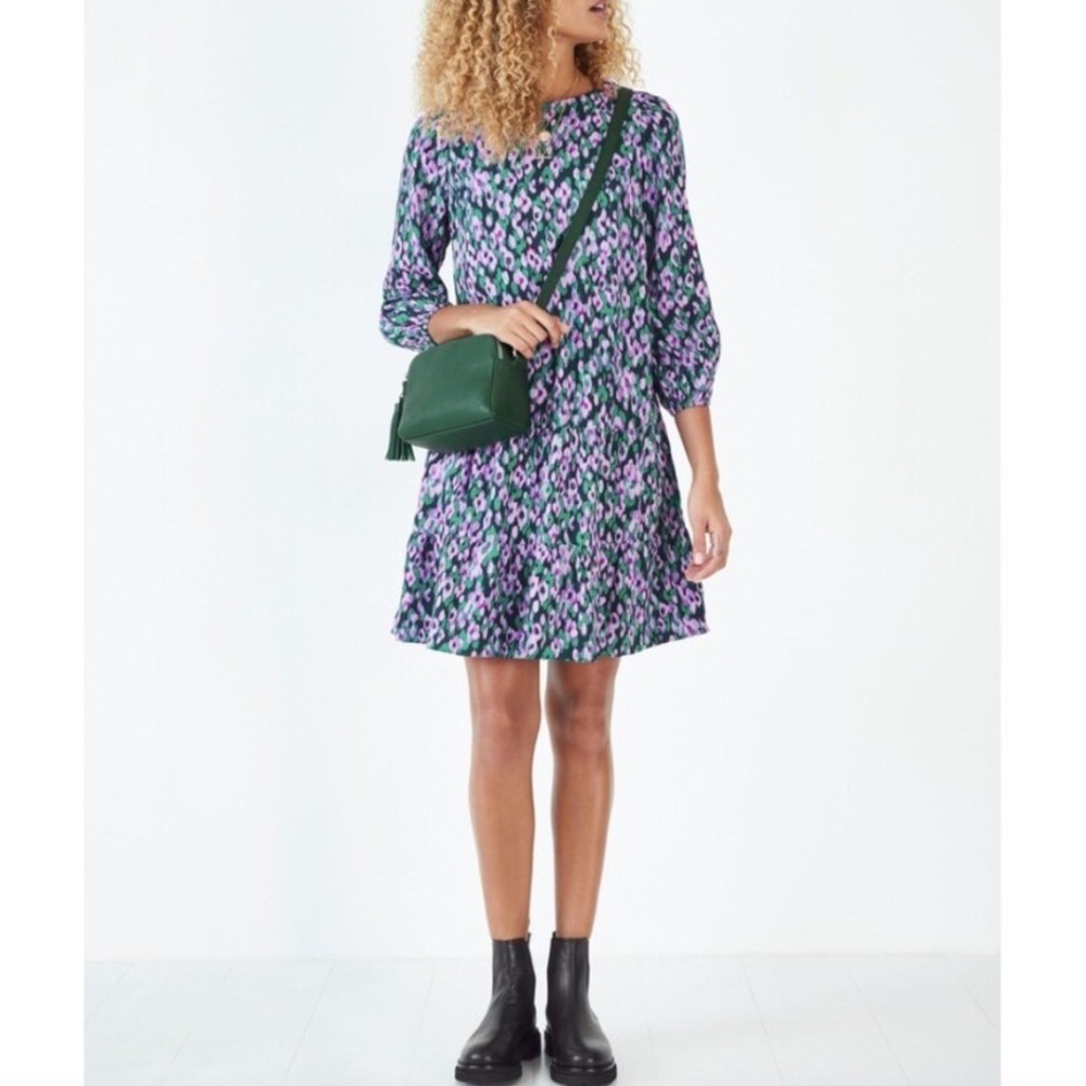 Hush Adele Abstract Floral Mini Dress Womens‎ 8 US Purple Green Tiered Viscose